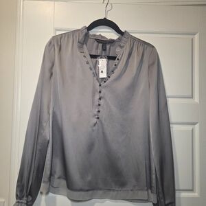 White House Black Market Gray Blouse with Button Detail